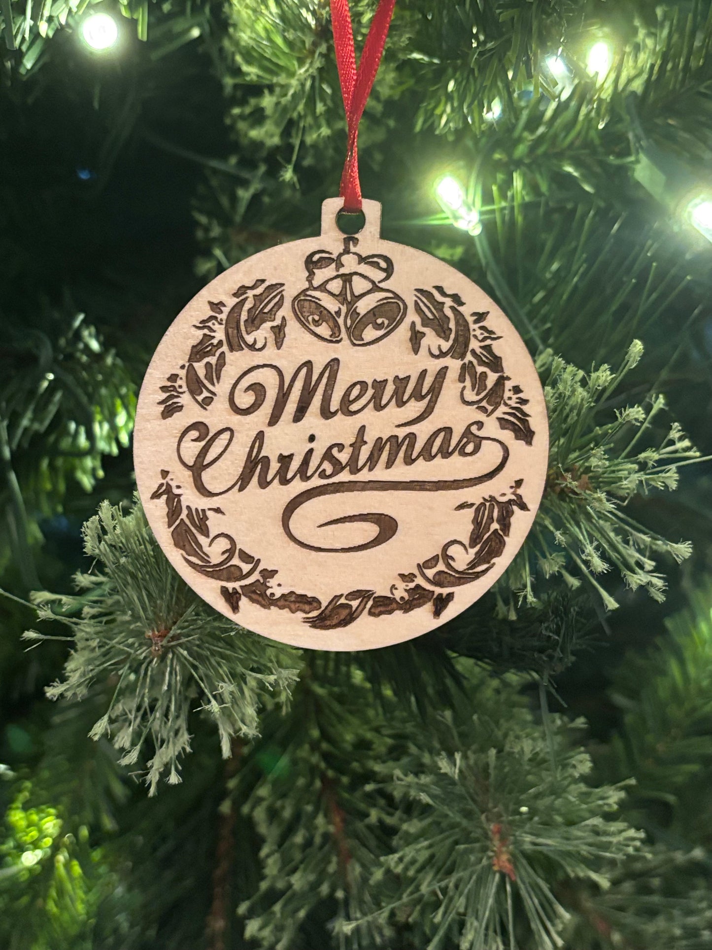 Wooden Engraved Ornament Merry Christmas Wreath - JCV Boutique & Designs
