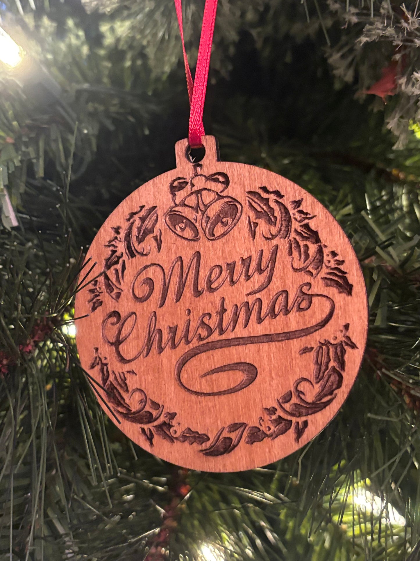 Wooden Engraved Ornament Merry Christmas Wreath - JCV Boutique & Designs