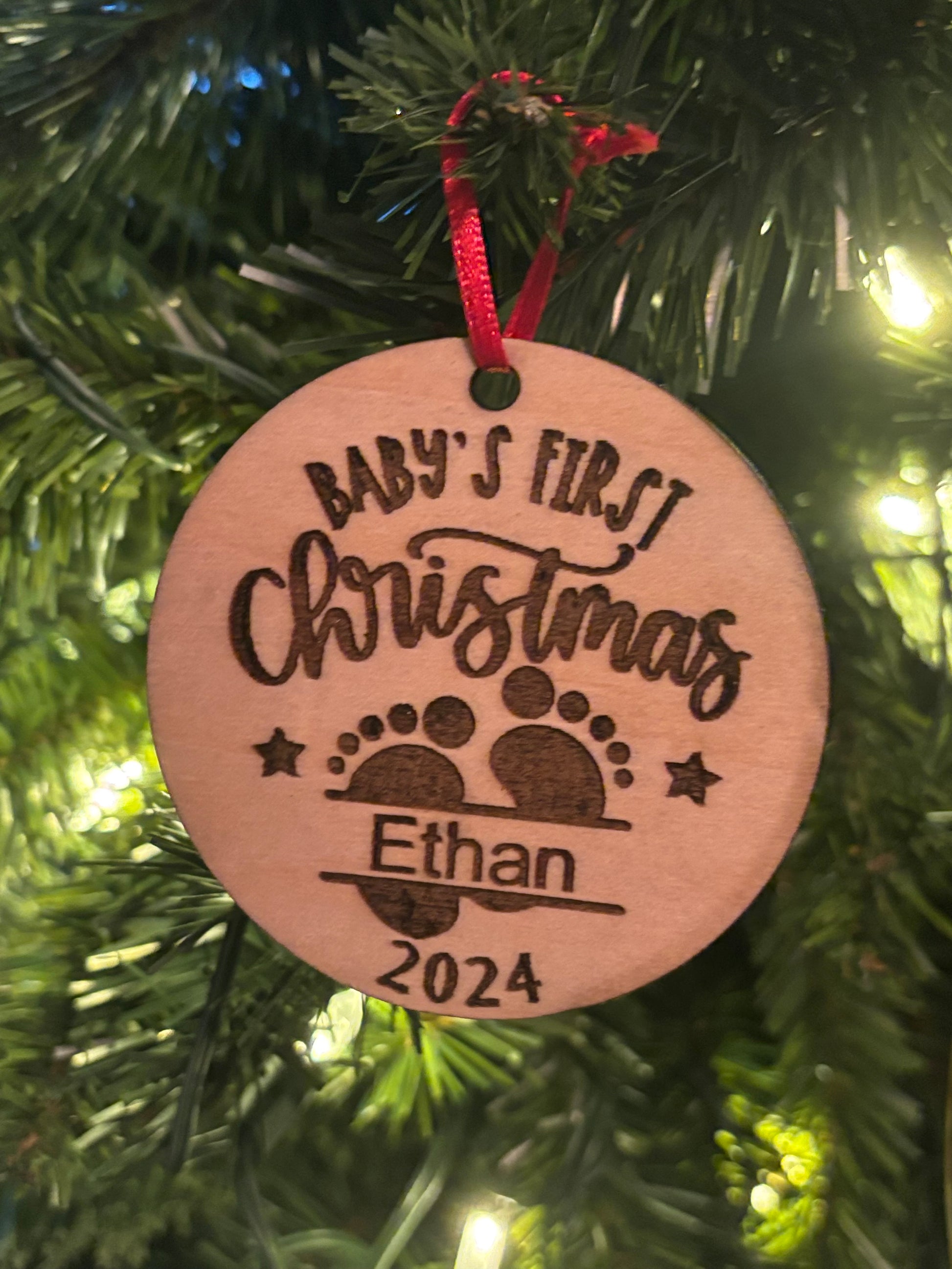Personalized Wooden Laser Engraved Baby's First Christmas Ornament - JCV Boutique & Designs