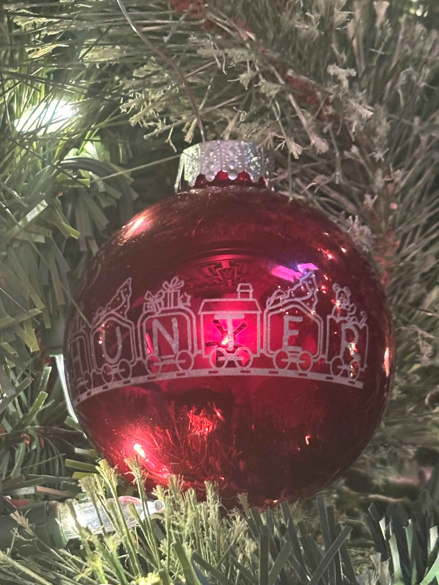 Laser Engraved Personalized Glass Train Christmas Ornaments