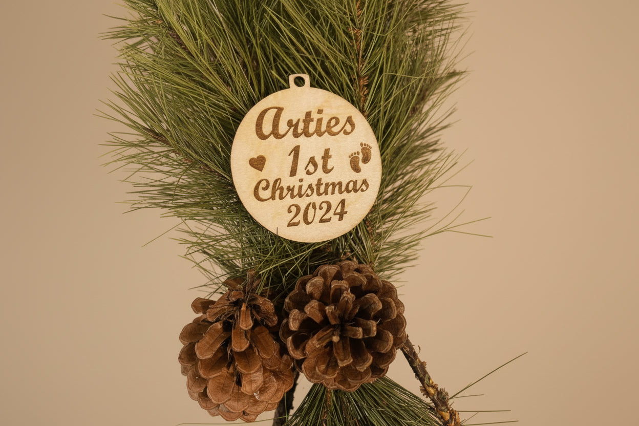 Personalized Wooden Laser Engraved Baby's First Christmas Ornament