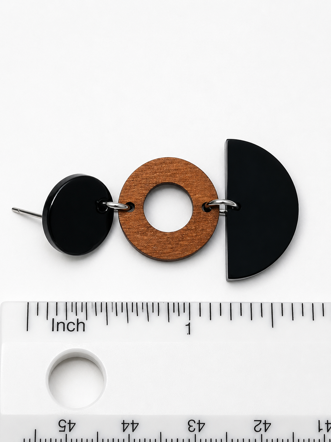 Geometric Wood & Matte Black Tiered Drop Earrings