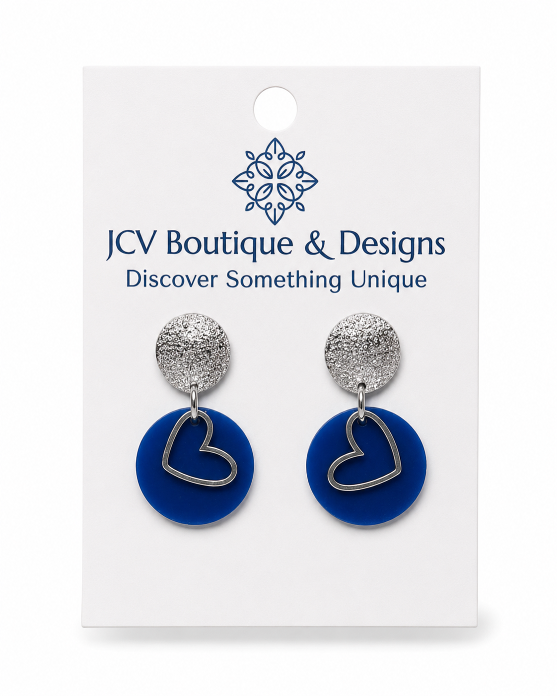 Cobalt Heart & Textured Silver Drop Earrings