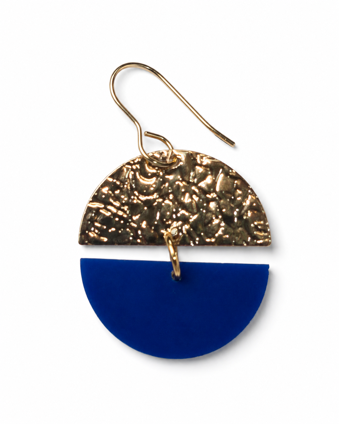 Hammered Gold & Cobalt Blue Crescent Dangle Earrings