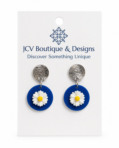 Blue Daisy Laser-Cut Acrylic Dangle Post Earrings