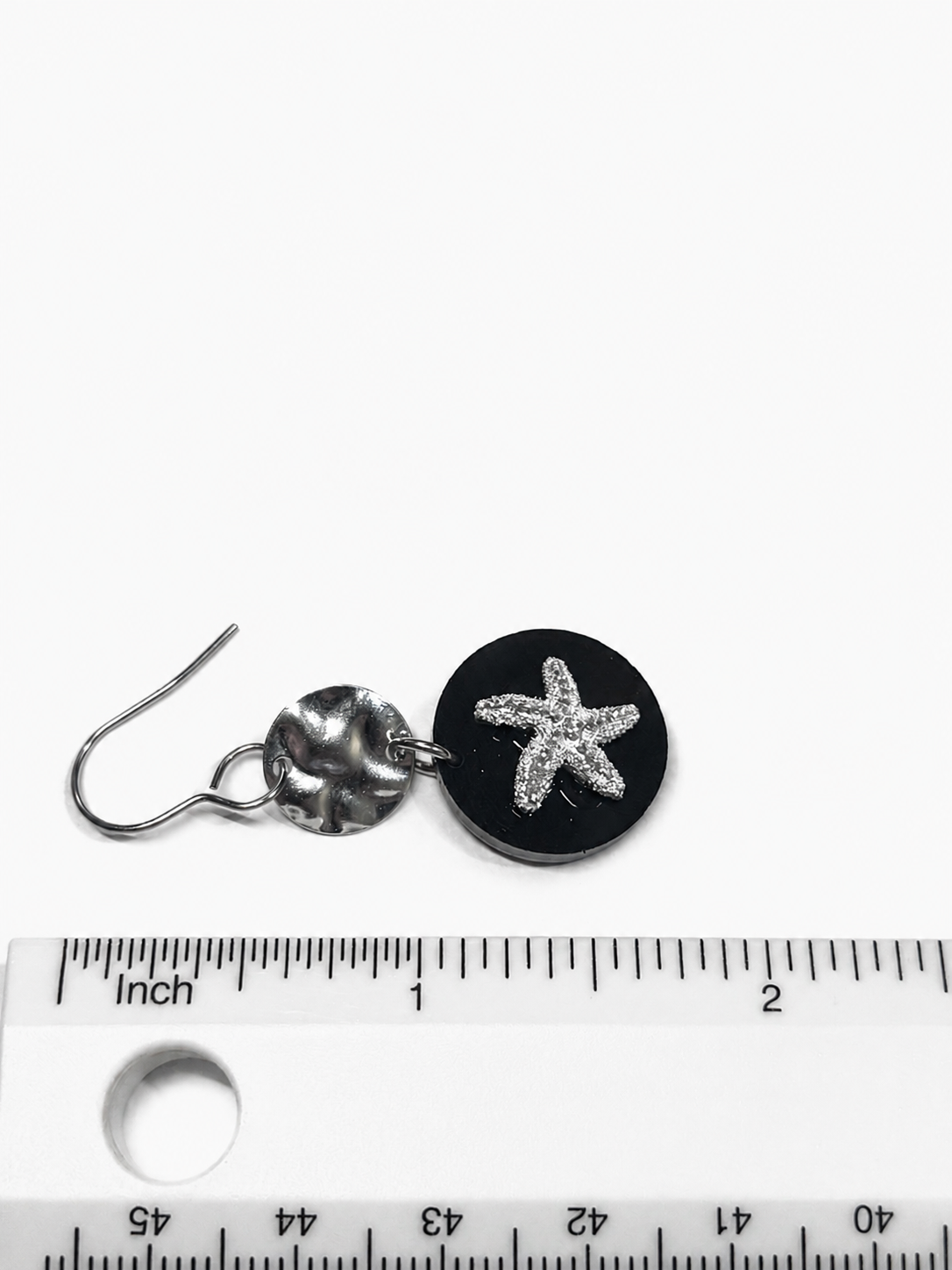 Silver Starfish Black Acrylic Dangle Earrings