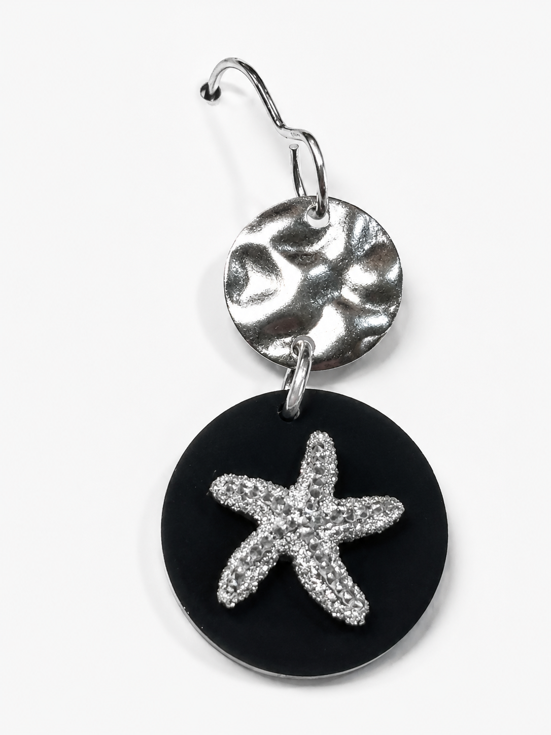 Silver Starfish Black Acrylic Dangle Earrings