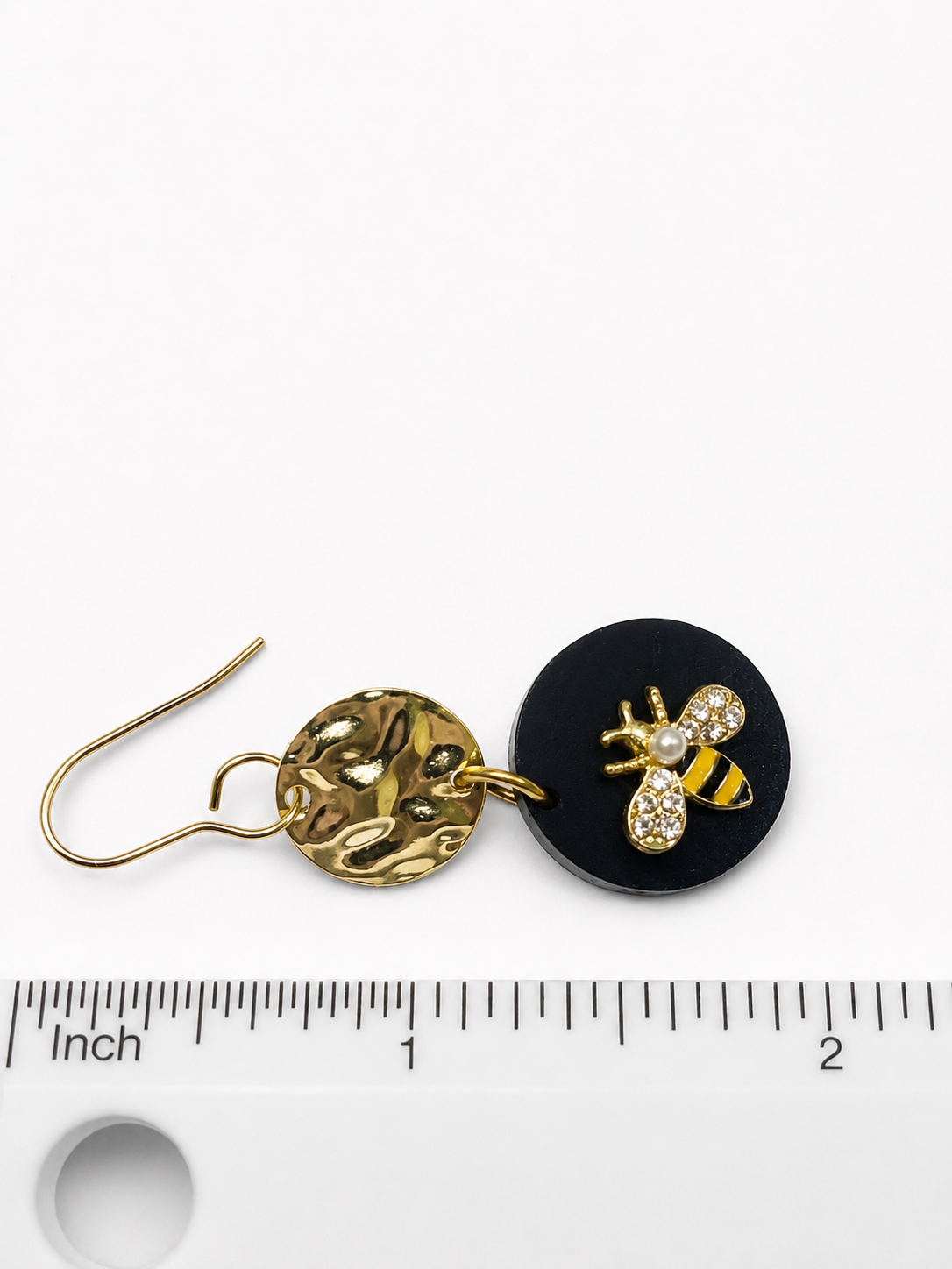 Golden Honeybee Black Acrylic Dangle Earrings