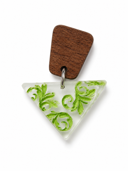 Green Scroll Acrylic & Wood Dangle Earrings
