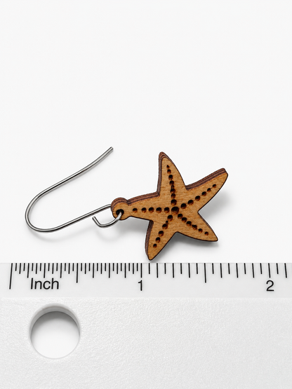 Wooden Starfish Dangle Earrings
