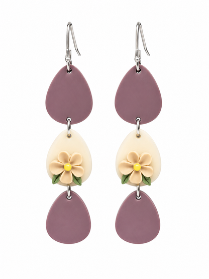 Mauve Floral Tiered Teardrop Earrings