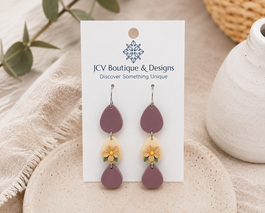 Mauve Floral Tiered Teardrop Earrings