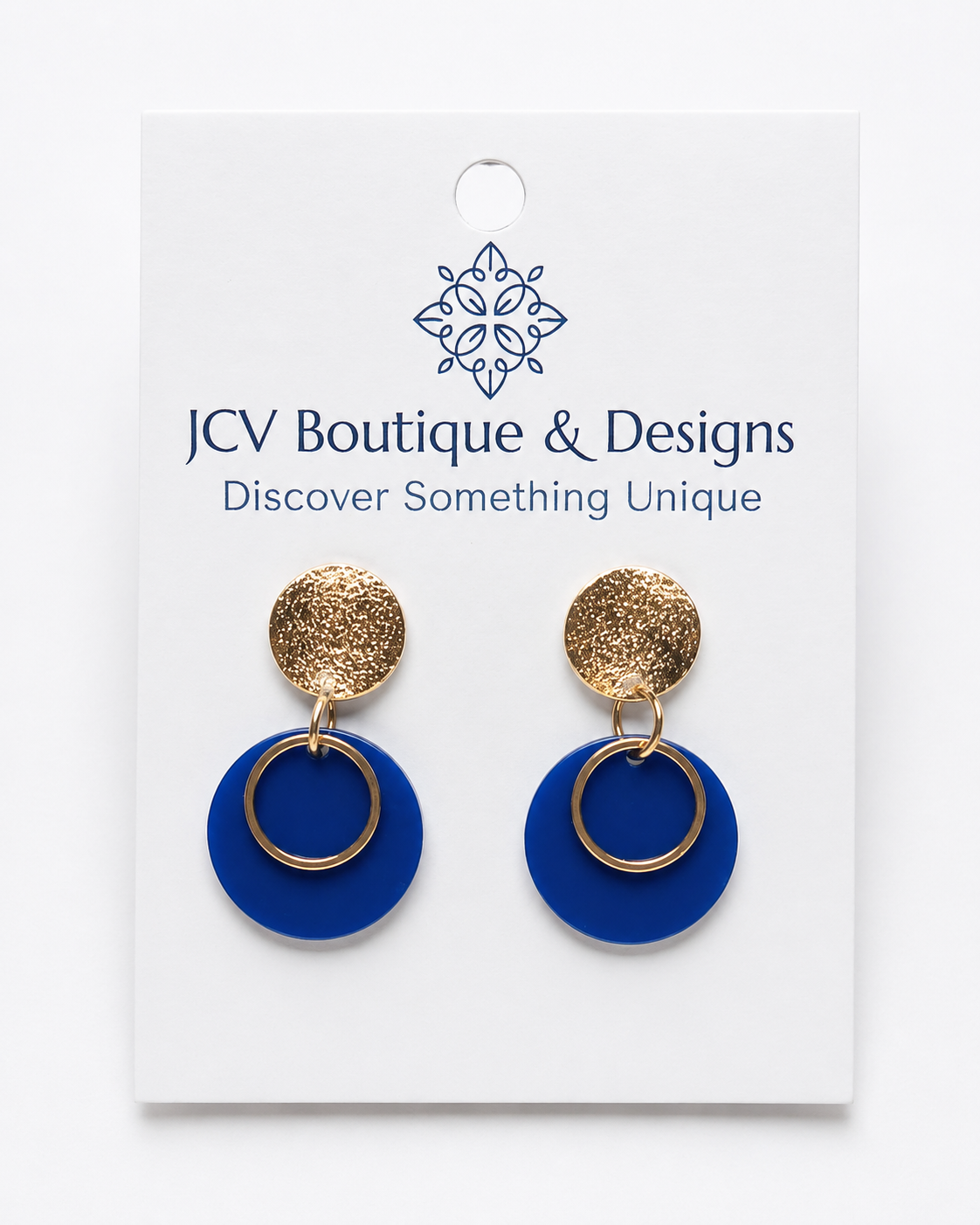 Royal Blue Gold Ring Dangle Earrings