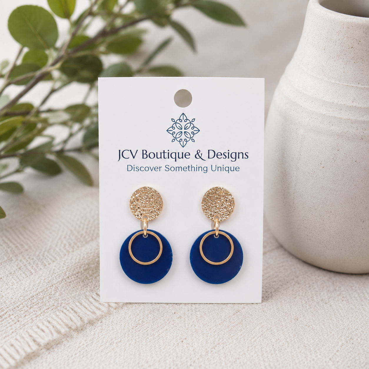 Royal Blue Gold Ring Dangle Earrings
