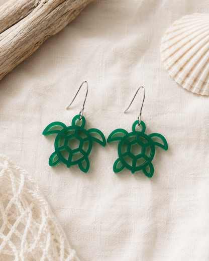Green Acrylic Sea Turtle Dangle Earrings