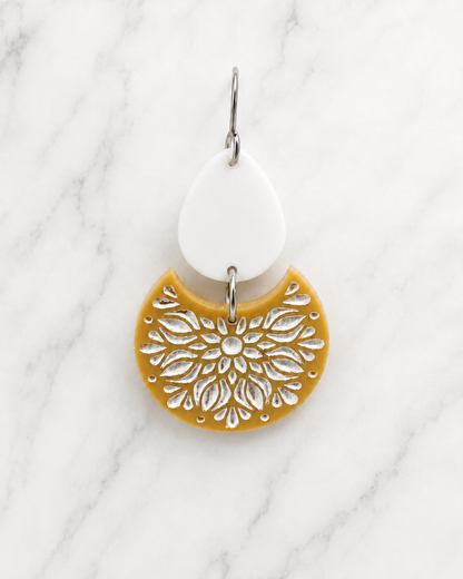 Mustard Yellow Floral Acrylic Dangle Earrings