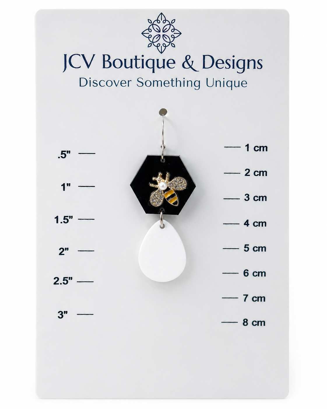 Black Hexagon & White Teardrop Honeybee Dangle Earrings