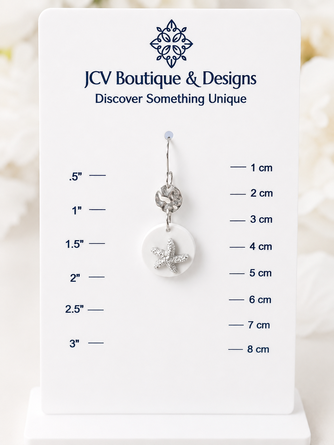 White Starfish & Hammered Disc Coastal Dangle Earrings