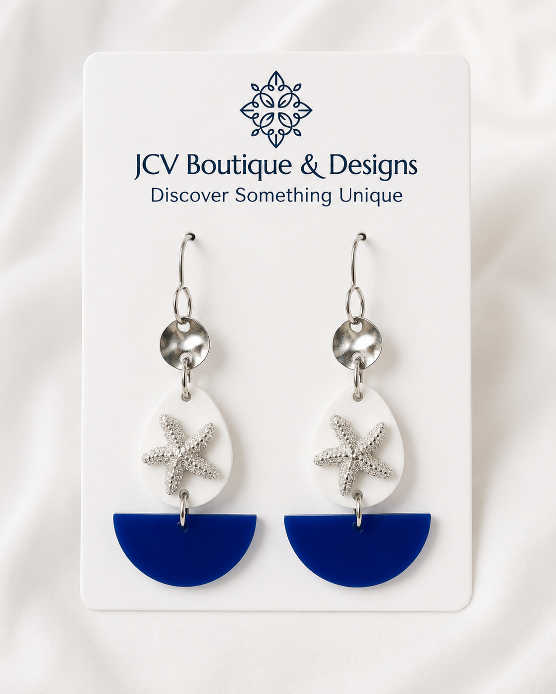 Royal Blue Starfish Coastal Tiered Dangle Earrings