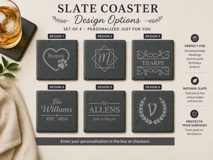 Personalized Natural Slate Coasters (Set of 4)
