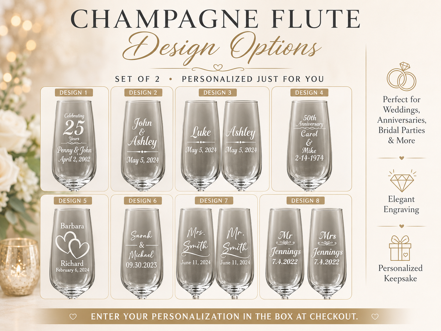 Engraved Champagne Flute Glasses (Set of 2)