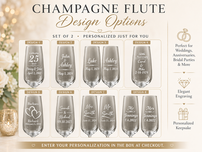 Engraved Champagne Flute Glasses (Set of 2)