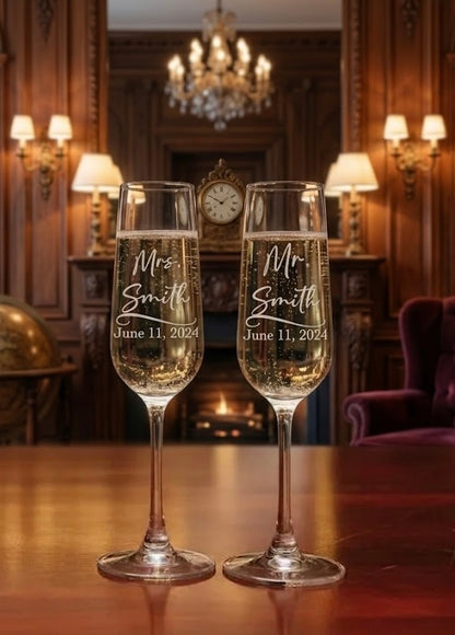 Engraved Champagne Flute Glasses (Set of 2)