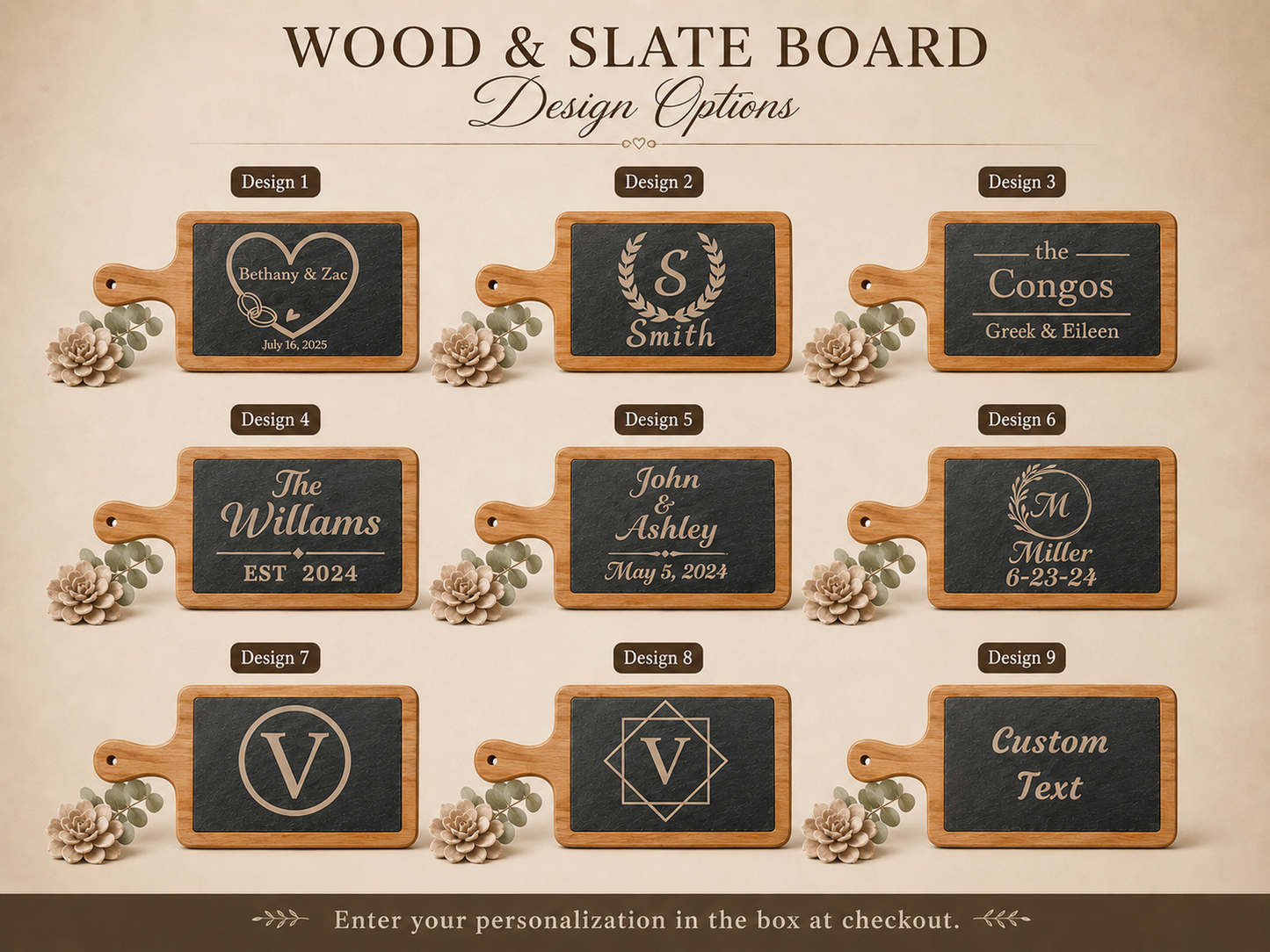 Signature Personalized Wood & Slate Charcuterie Board