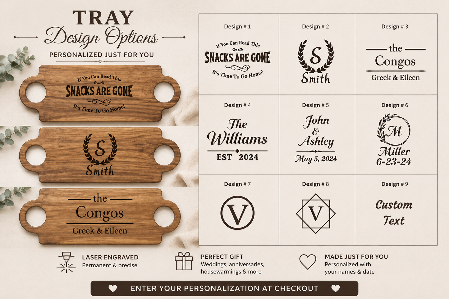 Personalized Laser Engraved Acacia Charcuterie Board