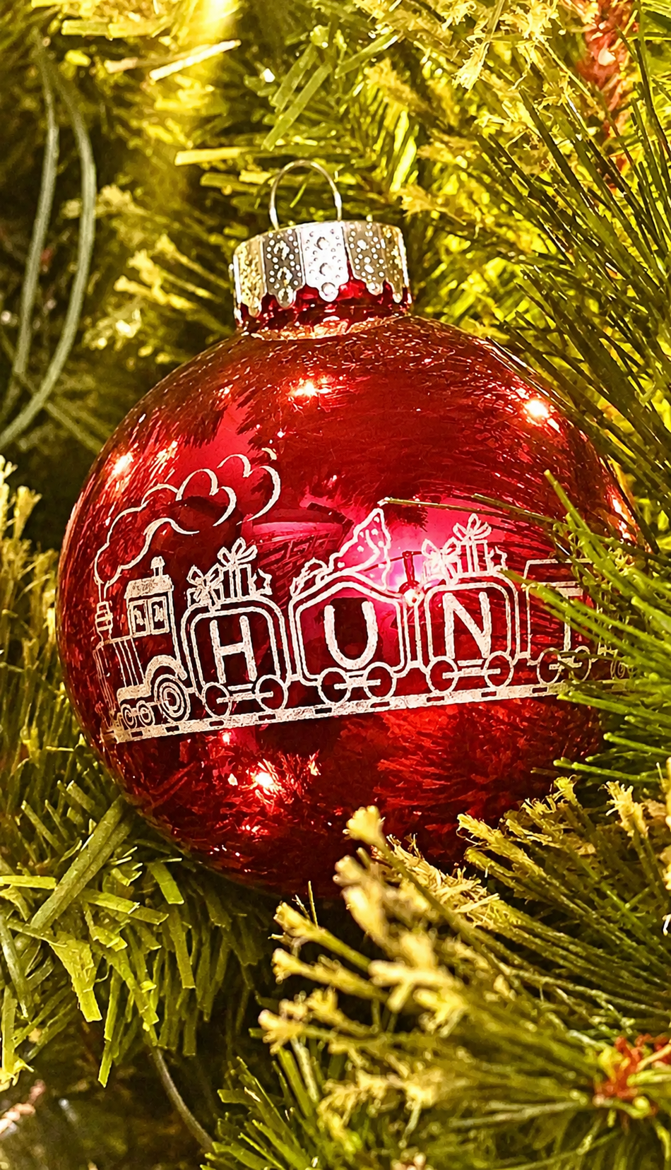Laser Engraved Personalized Glass Train Christmas Ornaments